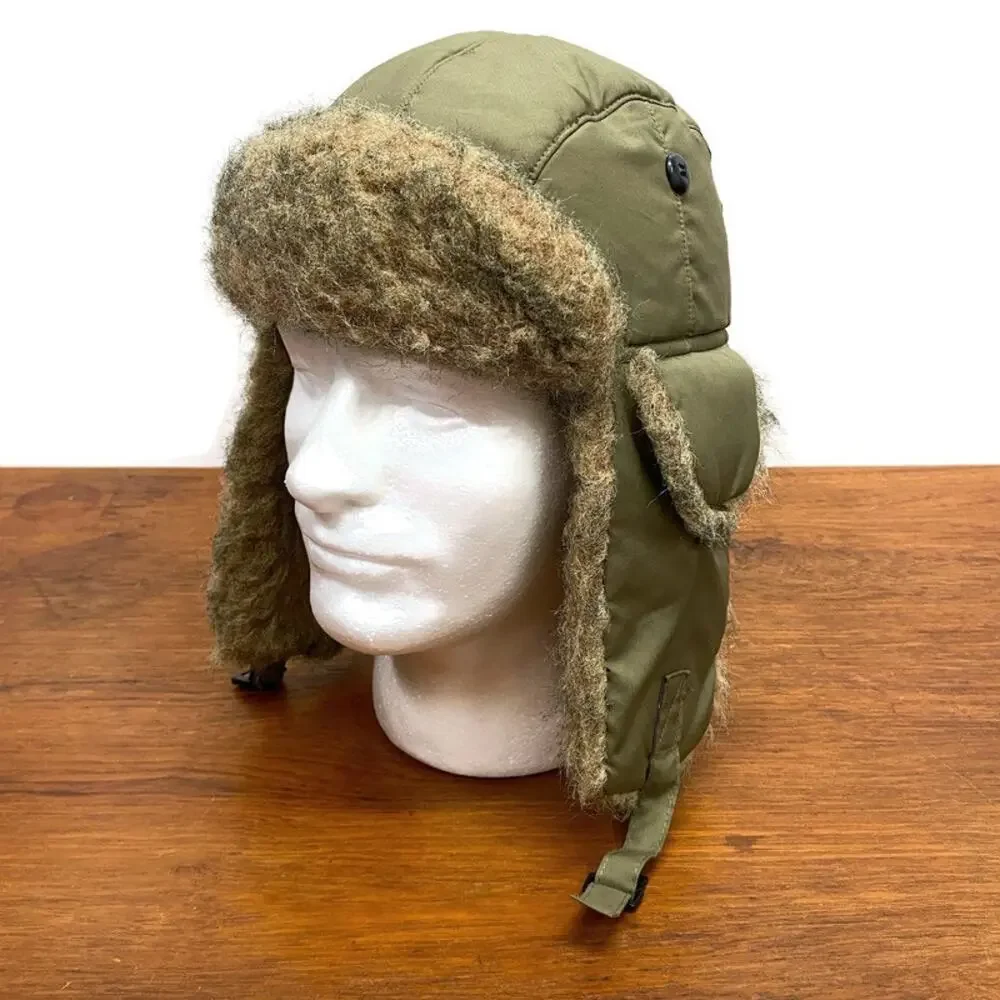 GAP Quilt Lined Tan Trapper Hat Faux Fur Accent Ear‎ Flaps Fudd Cap Unisex S / M